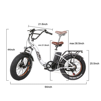 NAKTO Folding OX Steady 20" Folding Fat Tire Electric Bike - Wheels of America