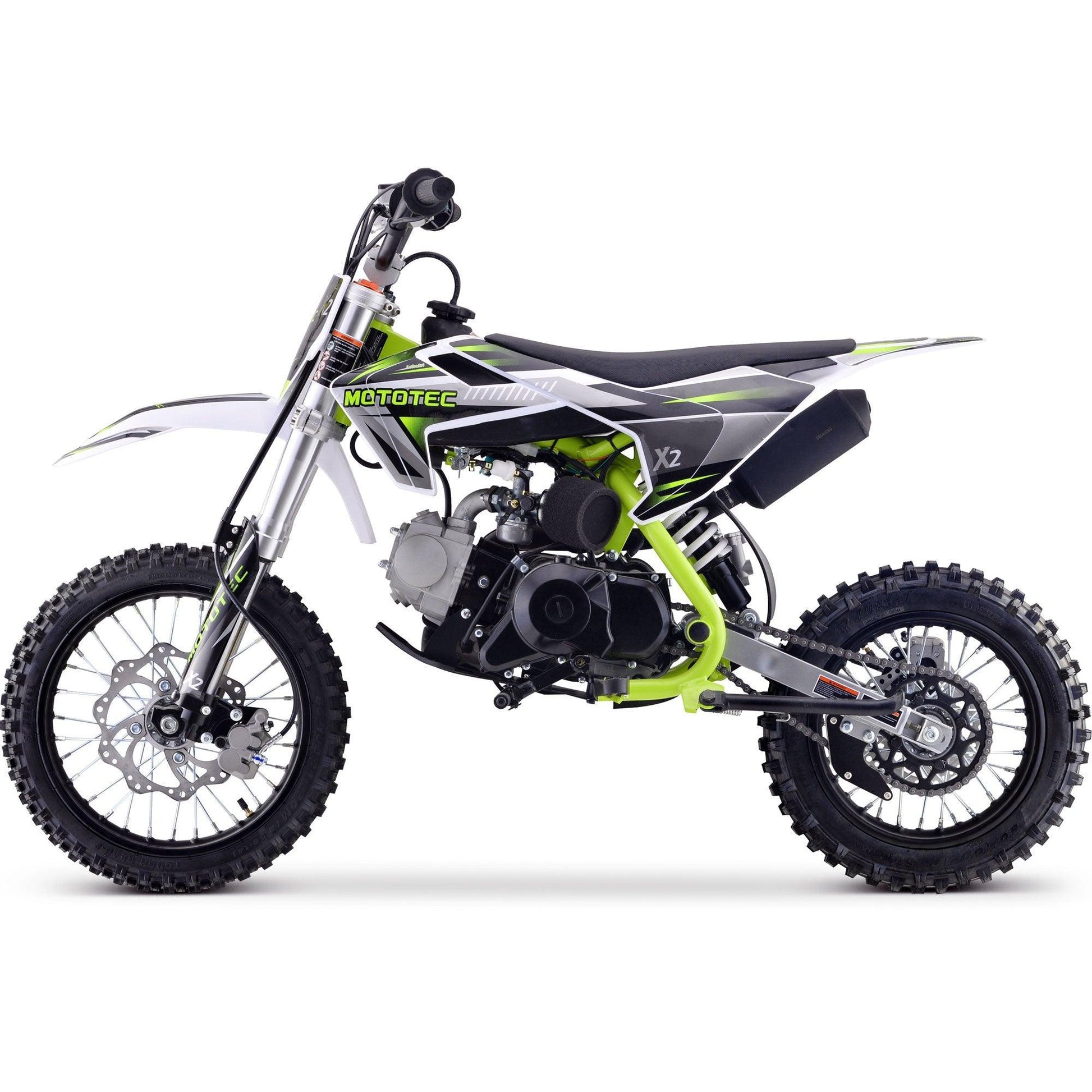 MotoTec X2 110cc 4-Stroke Gas Dirt Bike Green - Wheels of America