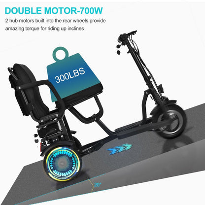 MotoTec Folding Mobility Electric Trike 48v 700w Dual Motor Lithium Black - Wheels of America