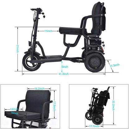 MotoTec Folding Mobility Electric Trike 48v 700w Dual Motor Lithium Black - Wheels of America